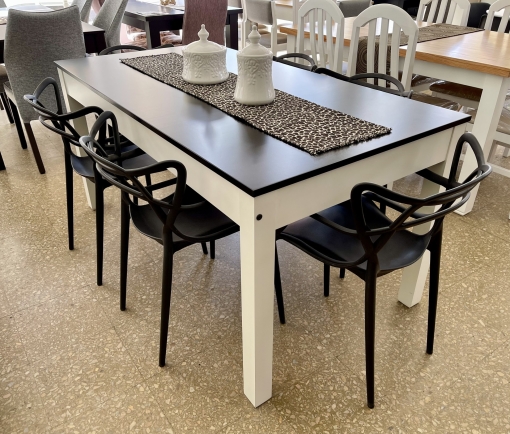 Juego Mesa Zeppelin Combinada Blanca/Negra 1.60 x 0.86 + 6 Sillas Urban Negras