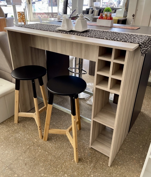 Juego Desayunador Melamina Helsinki con Bodega + 2 Banquetas Nórdicas Negras