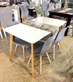 Juego Mesa Nórdica Blanca 1.30 x 0.80 + 4 Sillas Eames Grises