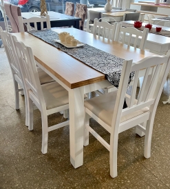 Juego Mesa Trend Tapa Paraíso/Blanco 1.60 x 0.90 + 6 Sillas Firenze Pana Beige