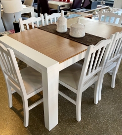 Juego Mesa Itaca Combinada Paraíso/Blanco 1.60 x 0.90 + 6 Sillas Firenze Pana Beige