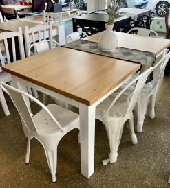 Juego Mesa Trend Tapa Paraíso/Blanco 1.60 x 0.90 + 6 Sillas Tolix Blancas