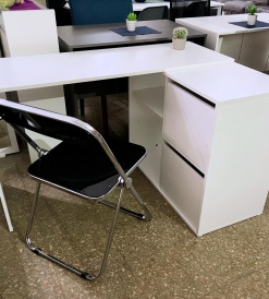 Set Escritorio Modular Melamina Blanca + Silla Silver Glass Negra