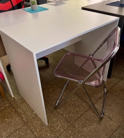 Set Escritorio Cubic Mdf Laqueado UV Blanco + Silla Silver Glass Rosa