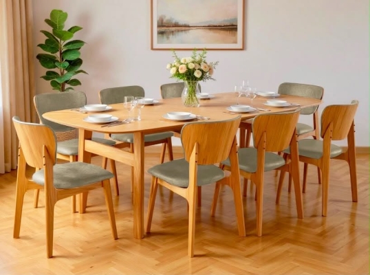 Juego Mesa Lycka 2.40 x 1.00 + 8 Sillas Saarinen Panalty Beige