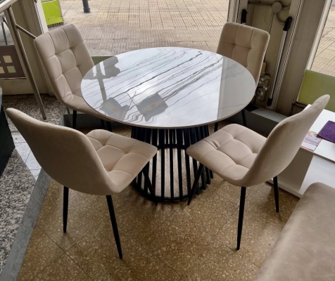 Juego Mesa Saarinen Neolith 1.00 diam. + 4 Sillas Venecia Pana Beige