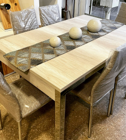 Juego Mesa Capri Melamina Helsinki Cromada 1.40 x 0.90 + 6 Sillas Miami Cromadas Lino