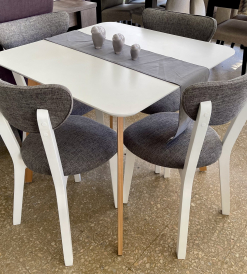 Juego Mesa Nórdica 0.85 x 0.85 + 4 Sillas Retro New Lino Nirvana Gris