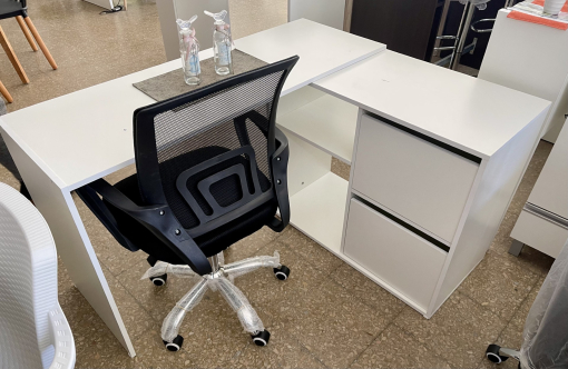 Set Escritorio Modular Melamina Blanca + Sillón Oficina Bajo
