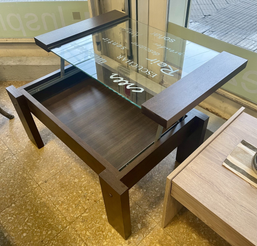 Mesa de Living Revistera Stones Melamina Wengue con vidrio