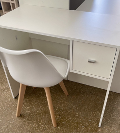 Set Escritorio Melamina Blanca con cajón 0.90 + Silla Tulip Blanca