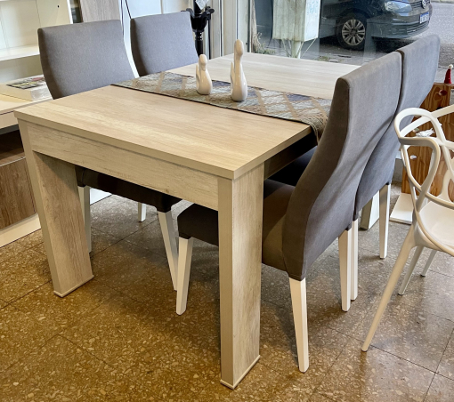 Juego Mesa Capri Melamina Helsinki 1.40 x 0.90 + 4 Sillas Relax Pana Gris