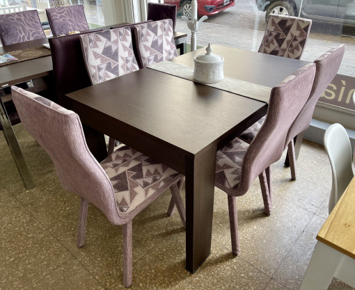 Juego Mesa Capri Wengue 1.40 x 0.90 + 6 Sillas Bari Pana Estampada Geometria