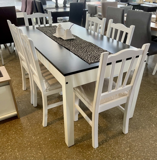 Juego Mesa Zeppelin Combinada Blanca/Negra 1.60 x 0.86 + 6 Sillas Firenze Pana Beige
