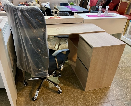 Set Escritorio Modular Melamina Roble Natural + Sillón Oficina Red Alto