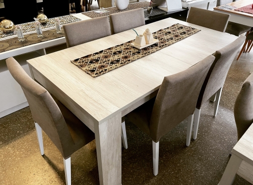 Juego Mesa Capri Extensible Melamina Helsinki 1.80 x 0.90 a 2.25 + 6 Sillas Milán Pana Mercury Vison