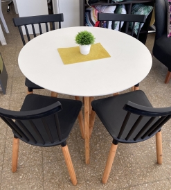 Juego Mesa Nórdica 0.85 diam. + 4 Sillas Windsor Negras