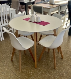 Juego Mesa Nórdica Blanca 1.10 diam. + 4 Sillas Tulip Blancas