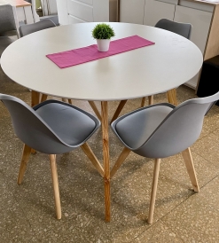 Juego Mesa Nórdica Blanca 1.10 diam. + 4 Sillas Tulip Grises