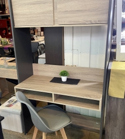 Set Escritorio Niza Melamina Gris/Roble Bardolino con alzada + Silla Tulip Gris