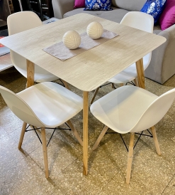 Juego Mesa Nórdica Melamina Helsinki 0.85 x 0.85 + 4 Sillas Eames Blancas