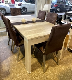 Juego Mesa Capri Melamina Helsinki 1.80 x 0.90 + 6 Sillas Bari Cromadas Pana Orion Chocolate