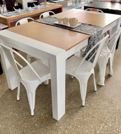 Juego Mesa Itaca Combinada Paraíso/Blanco 1.60 x 0.90 + 6 Sillas Tolix Blancas