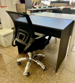 Set Escritorio Cubic Mdf Laqueado UV Gris + Sillón Oficina Bajo Negro