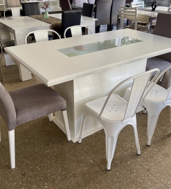 Mesa Base Cubo con Vidrio Blanca 1.60 x 0.90