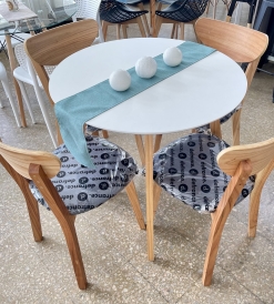 Juego Mesa Nórdica 0.85 diam. + 4 Sillas Retro Paraíso Pana Gris