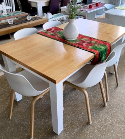 Juego Mesa Trend Tapa Paraíso/Blanco 1.60 x 0.90 + 6 Sillas Wave Blancas