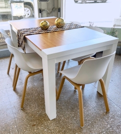 Juego Mesa Itaca Combinada Paraíso/Blanco 1.60 x 0.90 + 6 Sillas Wave Blancas