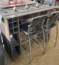 Juego Desayunador Melamina Canyon con Bodega + 2 Banquetas Ibiza Cromadas