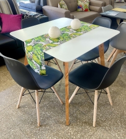 Juego Mesa Nórdica 0.85 x 0.85 + 4 Sillas Eames Negras