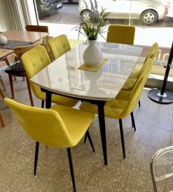 Juego Mesa Extensible Neolith 1.20 x 0.80 a 1.50 a 1.80 + 6 Sillas Venecia Pana Mustard