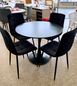 Juego Mesa Tulip Negra 0.90 diam. + 4 Sillas Venecia Pana Negra