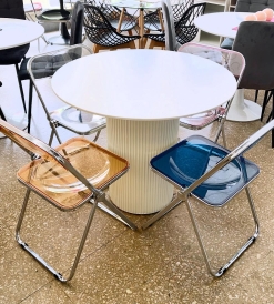 Juego Mesa Circle Blanca 0.90 diam. + 4 Sillas Silver Glass Colores