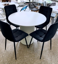 Juego Mesa Circle Blanca 0.90 diam. + 4 Sillas Venecia Pana Negra