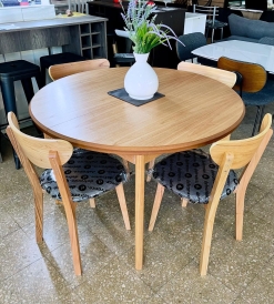 Juego Mesa Extensible Redonda Paraíso 1.20 a 1.60 + 4 Sillas Retro Paraíso Pana Gris