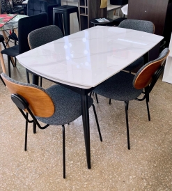 Juego Mesa Extensible Neolith 1.20 x 0.80 a 1.50 a 1.80 + 4 Sillas Miller Boucle Gris