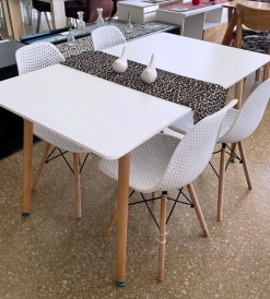 Juego Mesa Eames Laqueada Blanca 1.20 x 0.80 + 4 Sillas Nova Eames Blancas