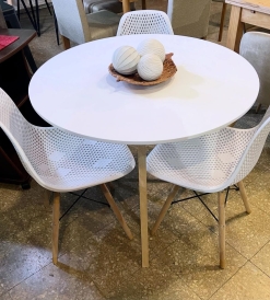 Mesa Tulip Laqueada Blanca con Patas 0.90 diam.