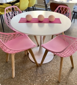 Juego Mesa Tulip Blanca 0.90 diam. + 4 Sillas Nova Tulip Rosas