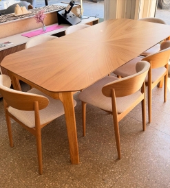Juego Mesa Ren 1.80 x 0.90 + 6 Sillas Lucca Corderoid Beige