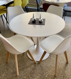 Juego Mesa Tulip Blanca 0.90 diam. + 4 Sillas Tulip Blancas