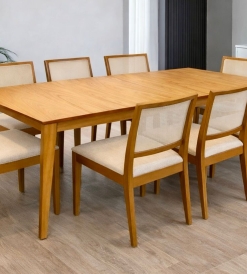 Juego Mesa Extensible Automática Luxury 1.80 x 0.90 a 2.20 + 8 Sillas Bali Lino Sepia