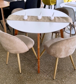 Juego Mesa Nórdica Blanca 1.10 diam. + 4 Sillas Oslo Pana Nude