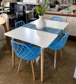 Juego Mesa Eames Laqueada Blanca 1.20 x 0.80 + 4 Sillas Nova Tulip Aqcua