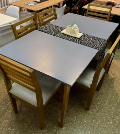 Juego Mesa Bali Laqueada Gris 1.60 x 0.90 + 6 Sillas Moderna Lino Sepia