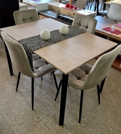 Juego Mesa Milano Roble Kendall/Negra 1.20 x 0.80 + 4 Sillas Venecia Pana Vison
